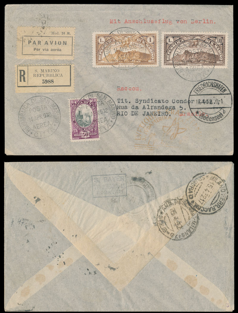 Stamp Auction - San Marino zeppelin flight - Stamp Auction #67, lot 1257